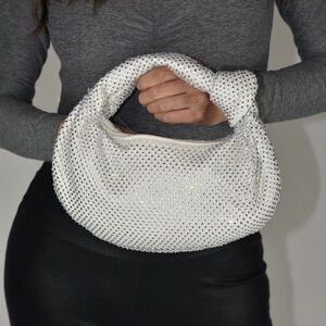 Elegant White Crystal-Embellished Women's Bag